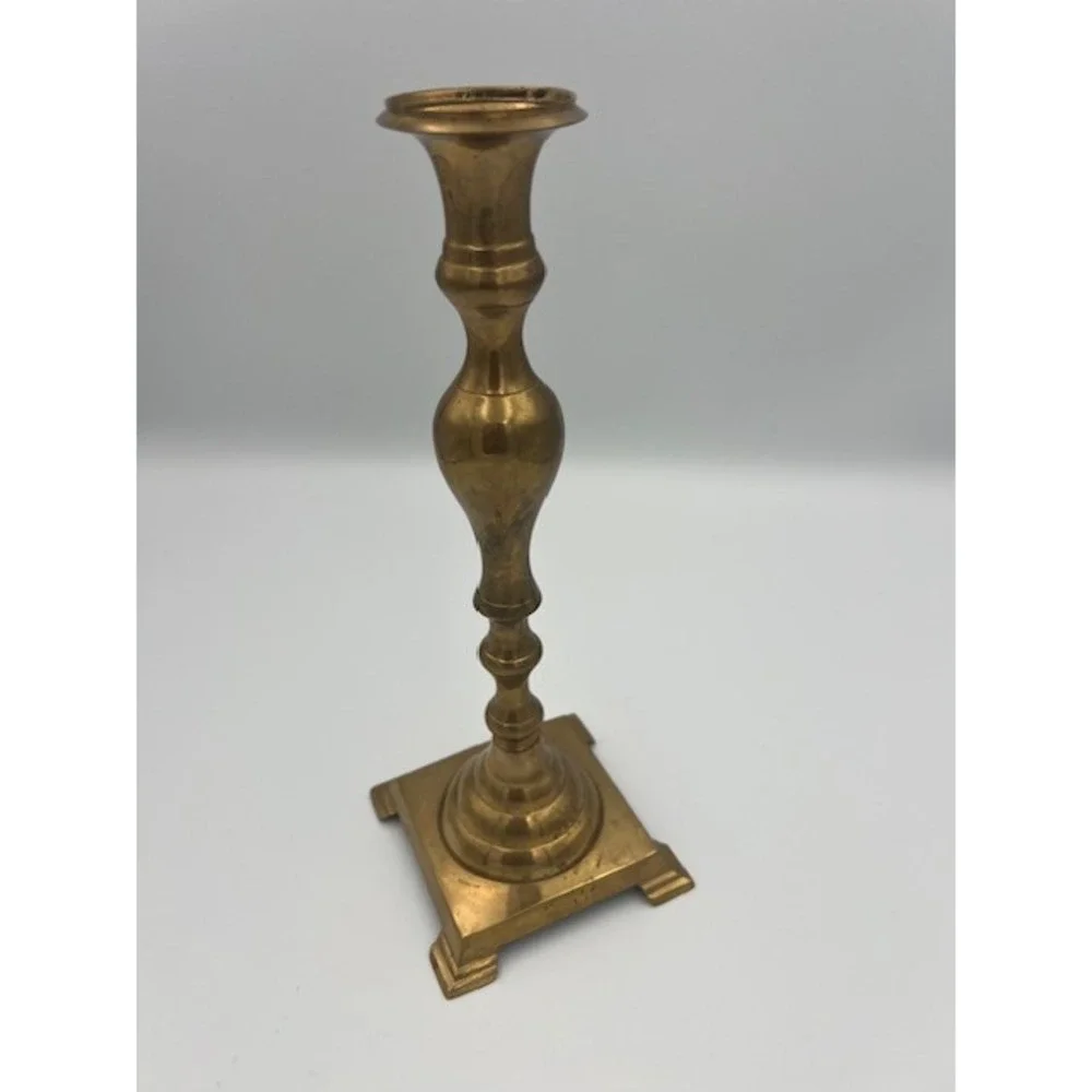 Commodore Solid Brass Candlestick Holder Square Footed Base India 10.5 Inch